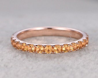 Citrine Wedding Band, Citrine Full Eternity Band, 14k Rose Gold Band, Matching Band, Stacking Ring, Birthstone Ring, Delicate Gift For Women