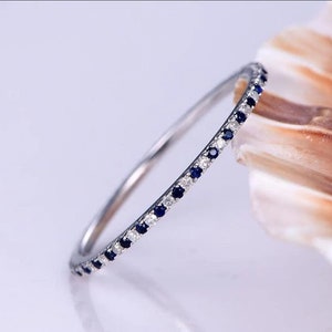 Blue Sapphire Diamond Eternity Band: 14K White Gold Wedding Ring