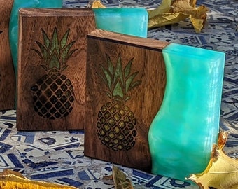Pineapple Party | Engraved Resin Coaster Set