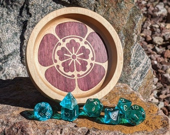 Maple Dice Tray with Purpleheart Inlay | D&D Dice Bowl | Oda Kamon Crest Wood Tray | Japanese Kamon Wood Tray
