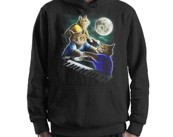 Sweat à capuche et sweat-shirt amusant avec des chats dans l'espace avec clavier / Tailles unisexe (wr-154)
