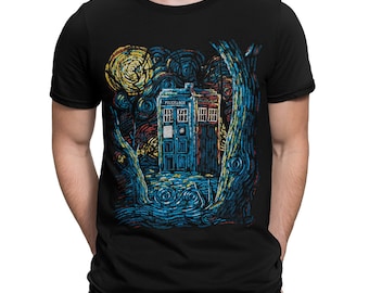 Police Box Starry Night Art T-Shirt / 100% Cotton Tee / Men&#39;s Women&#39;s All Sizes (wr-298)