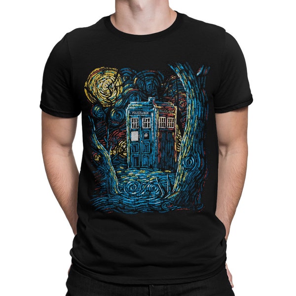 Police Box Starry Night Art T-Shirt / 100% Cotton Tee / Men's Women's All Sizes (wr-298)