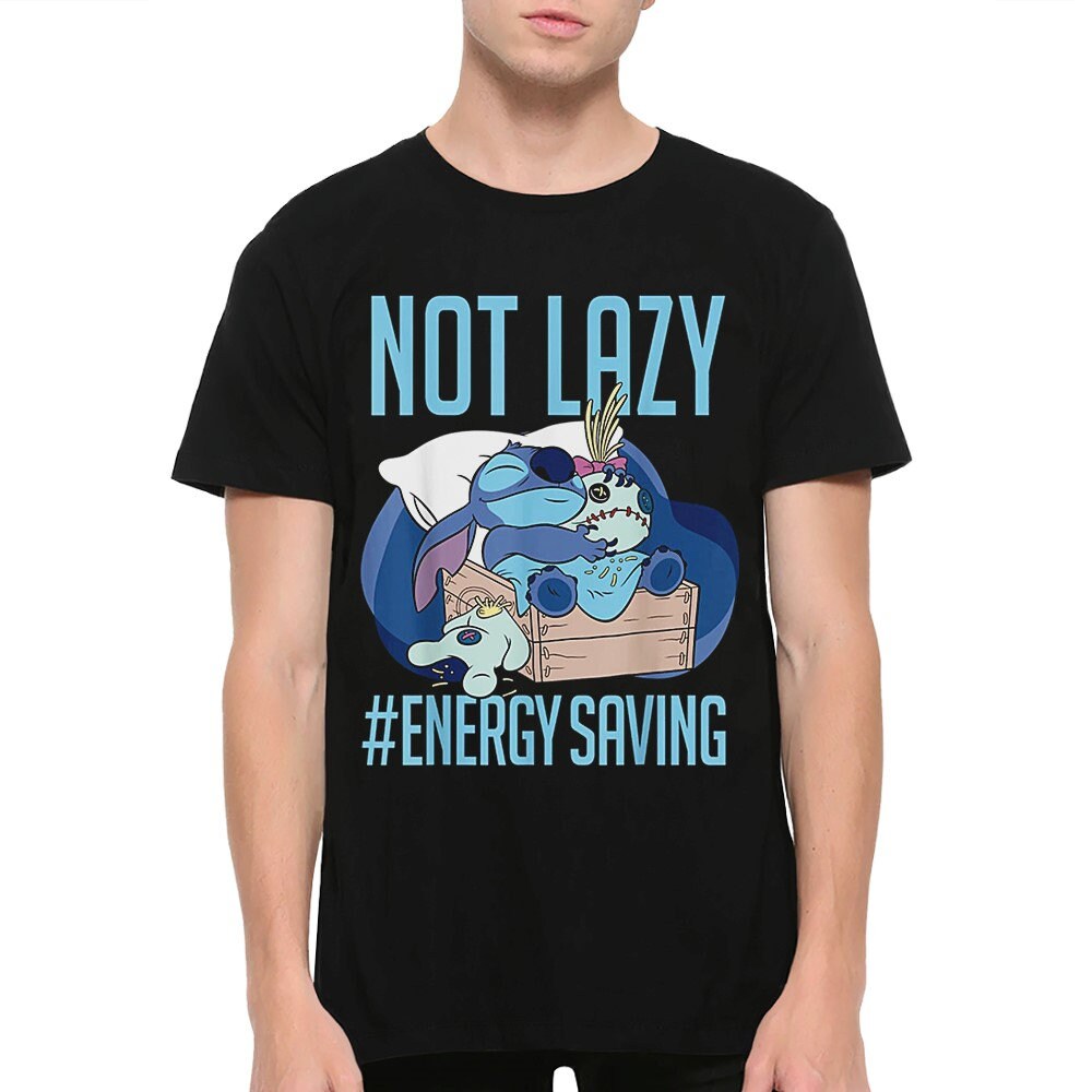 Stitch Not Lazy Energy Saving T-shirt / 100% Cotton Tee / Men's
