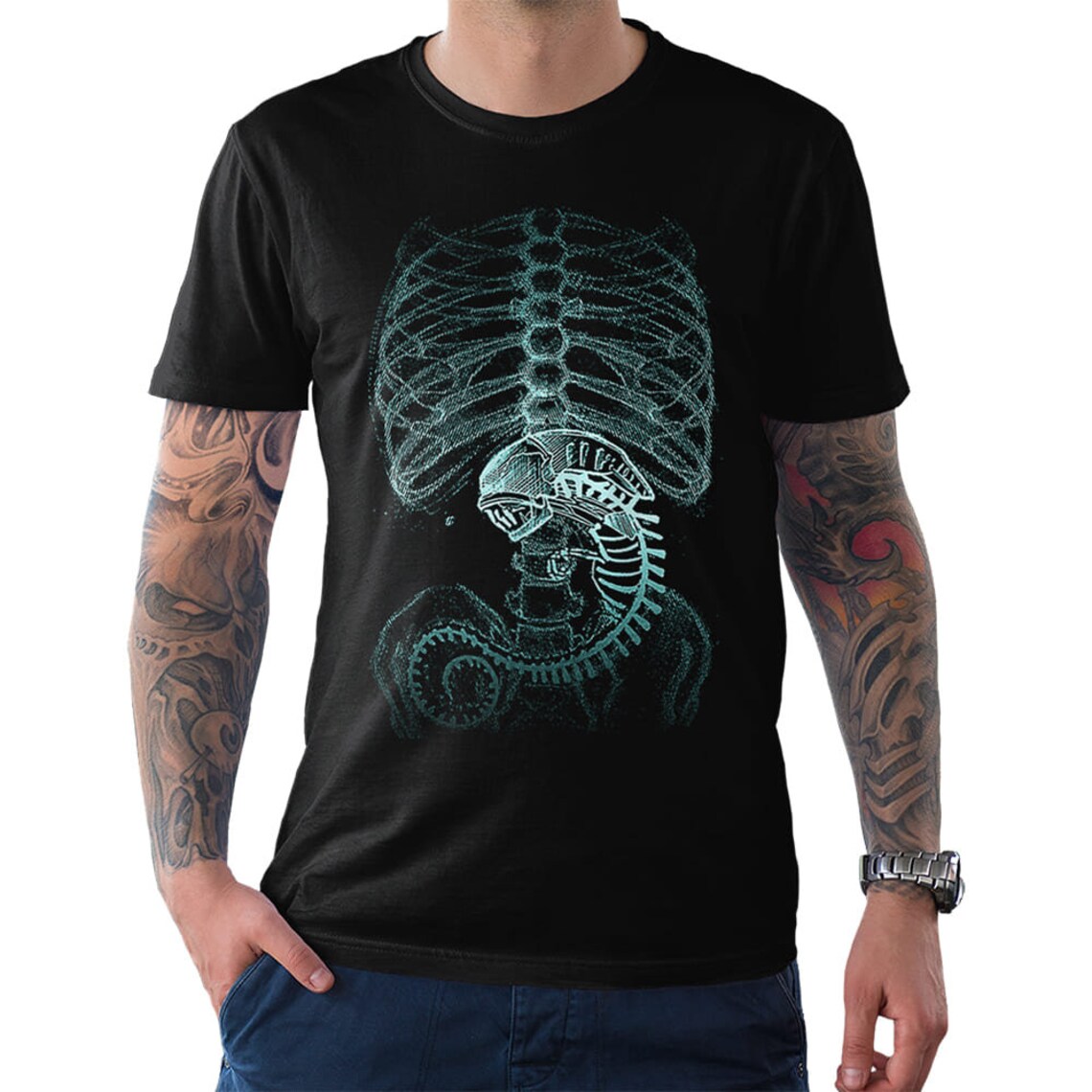 Alien X-ray T-shirt / Xenomorph Anatomy 100% Cotton Tee / Men's Women's ...