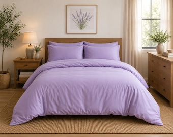 Set copripiumino in morbido lino lavato color lavanda – Arredamento minimalista e bohémien per la camera da letto