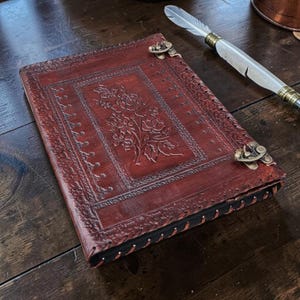 Handmade Leather Portfolio Folder | Vintage Rose Embossed Leather Organizer | Rustic Document Holder | Artisan Leather Binder