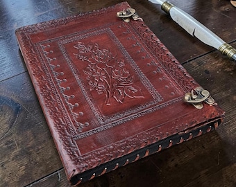 Handmade Leather Portfolio Folder | Vintage Rose Embossed Leather Organizer | Rustic Document Holder | Artisan Leather Binder