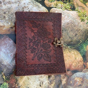 leather journal   beautiful rose  embossed handmade  leather journal lovely  gift for love  notebook book of shadows sketchbook grimoire