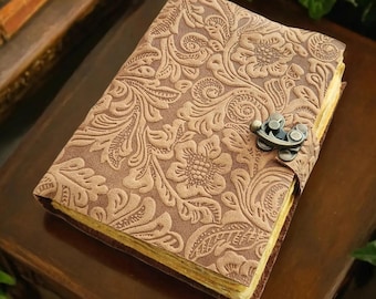 Handmade Brown Leather Journal: Vintage Lock Diary, 200 Deckle Edge Pages (7x5 inch)