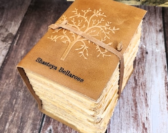 Tree of Life Leather Journal: Antique Handmade Deckle Edge Paper