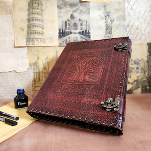 Leather 2 Ring Binder, Leather Grimore Binder, Leather Binder Cover, Tree of Life Leather Cover, Leather Folder, Organizer Cover Folder