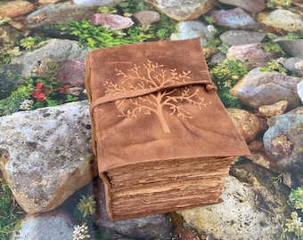 600 Pages Vintage Leather Journal, Handmade Antique Deckle Edge Paper, Beautiful Tree of Life embossed, Book of Shadows, Sketchbook