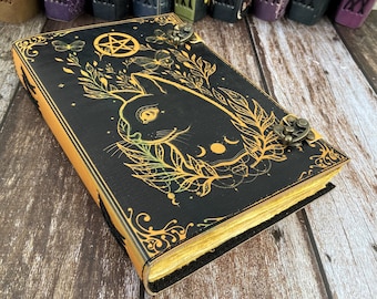 Vintage Cat Leather Journal: Handmade Deckle Edge Paper, 200 Pages