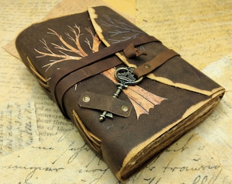 Personalized Tree Leather Journal: Vintage Handmade Diary with Key