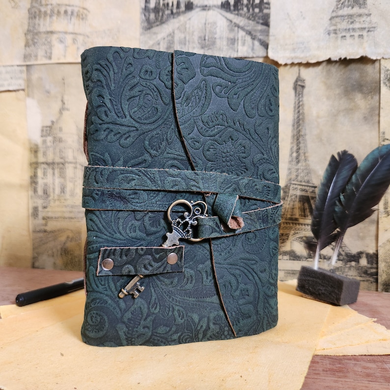 Floral Embossed Leather Journal: Handmade Deckle Edge Key Notebook - Etsy