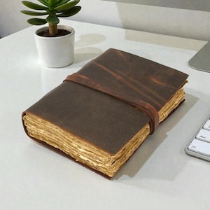 Vintage Deckle Edge Leather Journal: Handmade Travel Diary, Sketchbook
