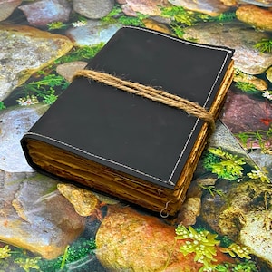 Handmade Leather Grimoire Journal: Antique Deckle Edge Paper (9x6)