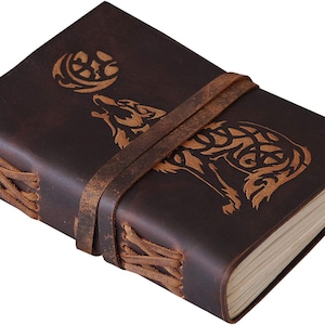Wolf Embossed Leather Journal for Men and Women 5 x 7 inches