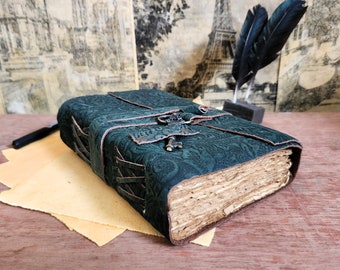 Floral Embossed Leather Journal: Handmade Deckle Edge Key Notebook