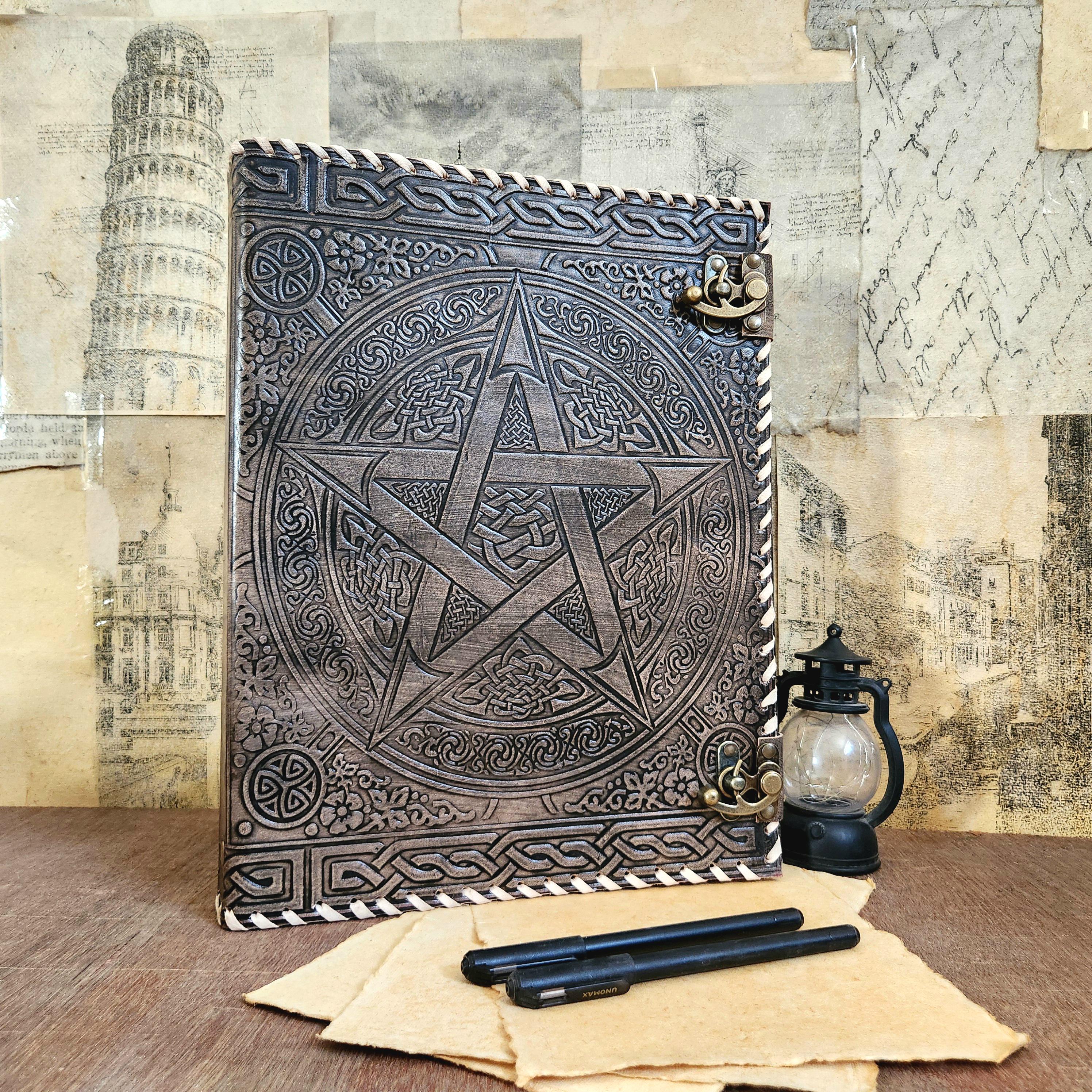 Leather 2 Ring Binder, Leather Grimore Binder, Leather Binder Cover, Pentagram Leather Cover, Leather Folder, Organizer Cover Folder