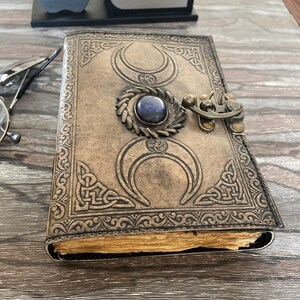 Handmade Stylish leather journal Tripal Moon  Vintage Inspired Deckle Paper journal/Office Diary/ Gift for Him/School Diary/Father Day Gift