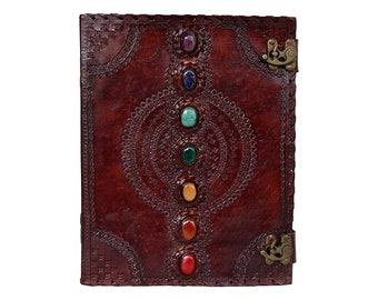 Handbound Leather Journal: Seven Stone Medieval Book, Large Brown Blank Book