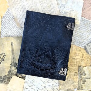 400 pages large Black Pentagram Embossed Leather Journal  | leather grimoire book | Handmade Leather Journal | Writing Leather notebook gift