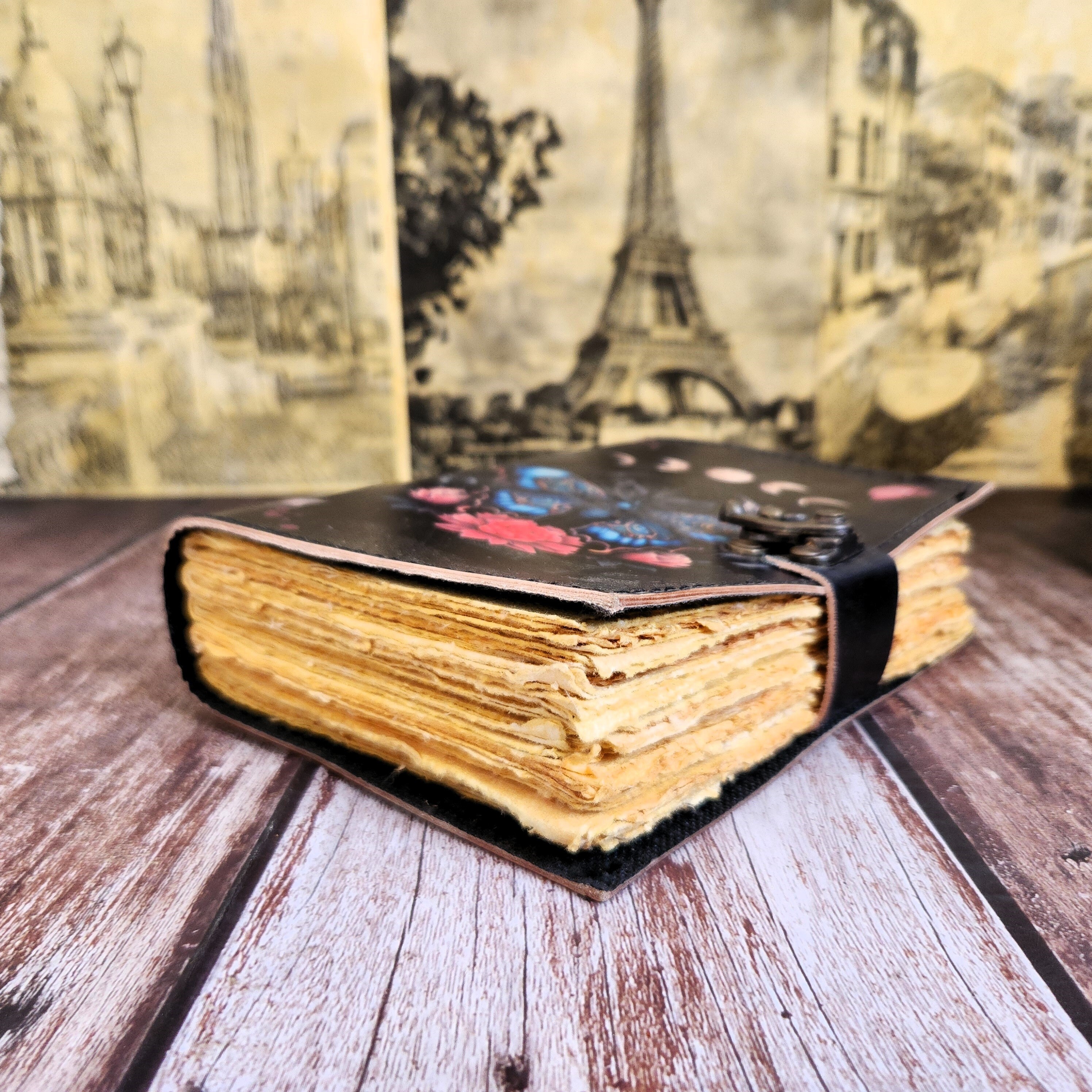 Butterfly Handmade Vintage Leather Journal Flower Embossed Office Notebook | UK