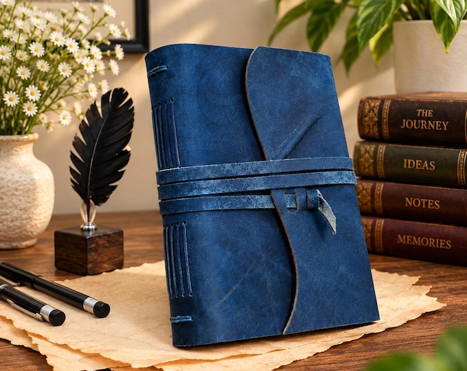 Handmade Vintage Look Leather Journal with Lace, 7x5 inches
