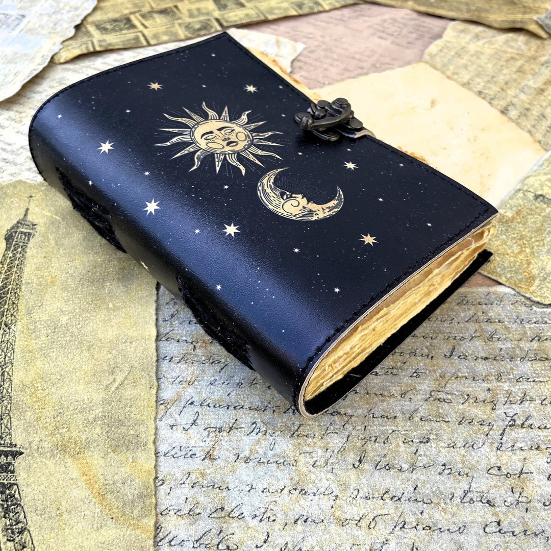 Handmade Leather Journal: Sun & Moon Sketchbook With Antique Paper - Etsy