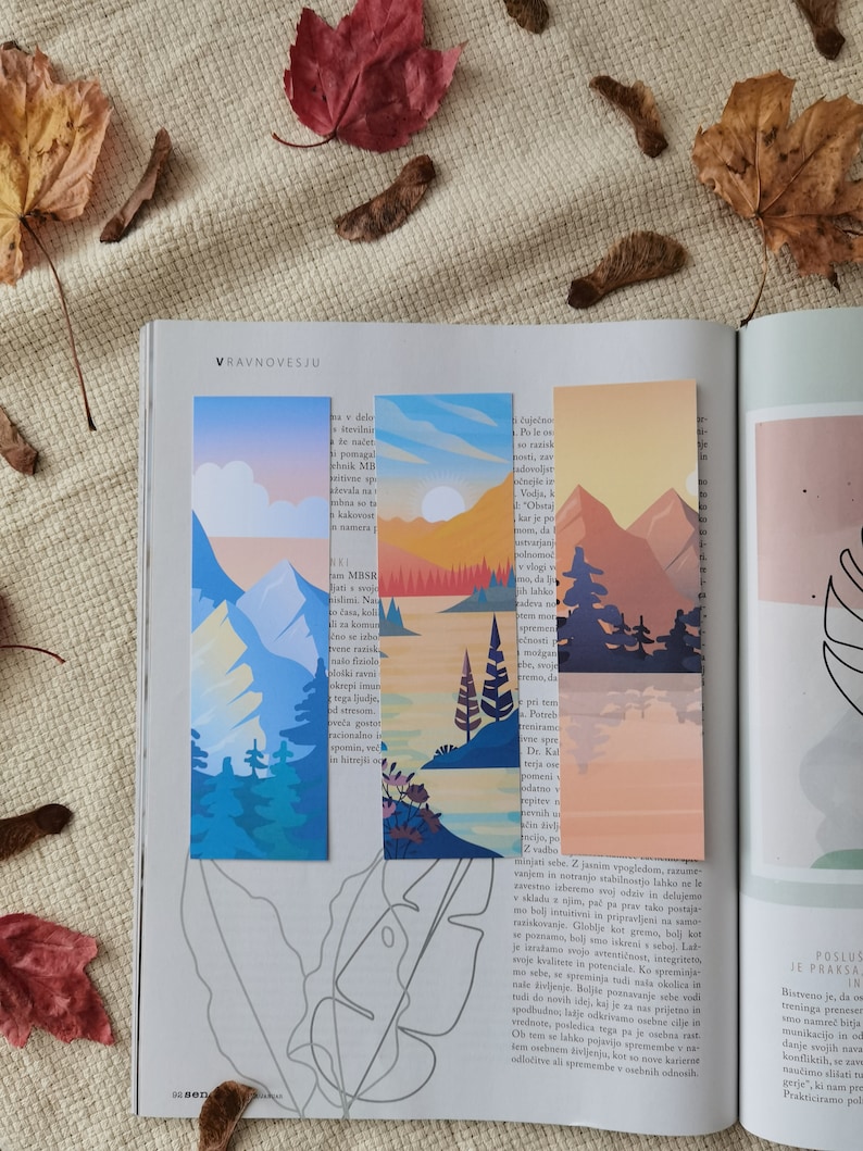Printable Bookmarks, Nature Art, Download, Digital Product, PDF, Books, Digital Art, Illustration, Reading, Stationary, Bookmark set image 1