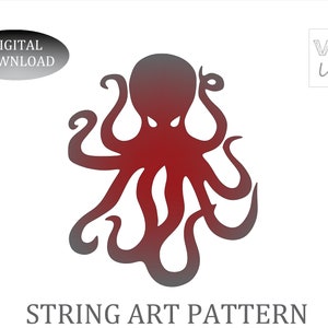 Puede incluir: Patrón de arte de hilo de una pulpo con ocho tentáculos. El pulpo es rojo y gris.