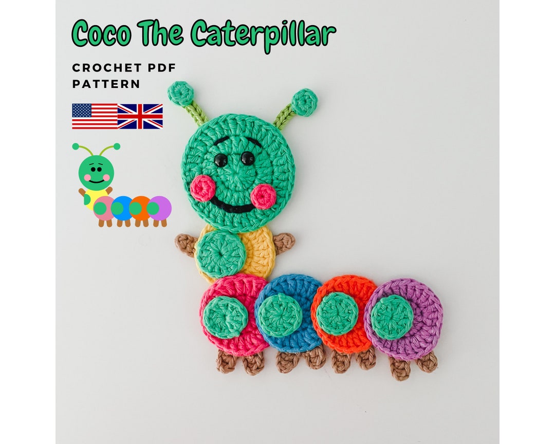 Crochet Caterpillar Applique Pattern, Caterpillar Pattern, Crochet