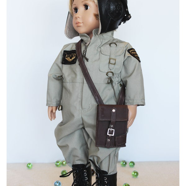 Pilot costume for Our Generation Doll 18": jumpsuit, pilot helmet and goggles, flight bag and lace-up high boots