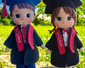 Graduation Dolls Crochet Pattern: Amigurumi PDF in English (Boy and Girl)