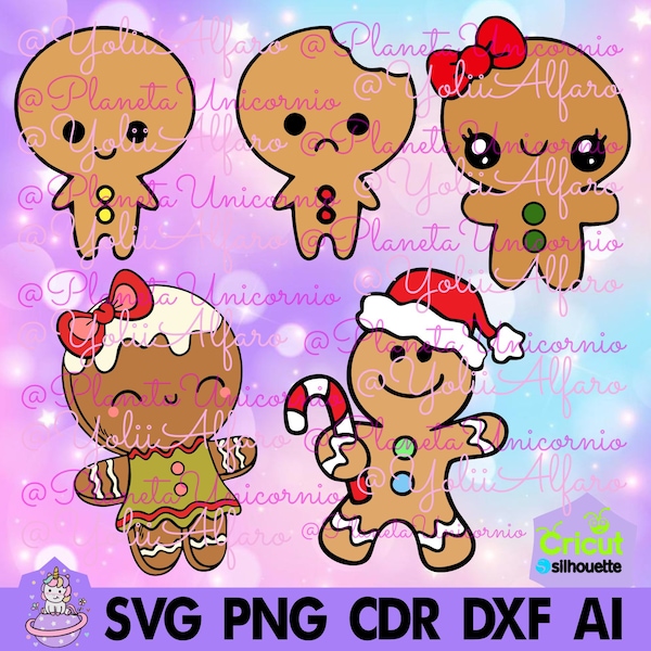 Kawaii gingerbread cookies, christmas, cookies, cookies, ginger, snowflakes in svg, png, studio, dxf, cdr, jpg, ai