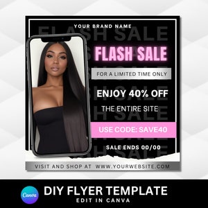 Flash Sale Flyer, Sale Flyer, Business Sale Flyer, DIY Sale Flyer, Boutique Flyer, Hair Nails Lashes Wigs Braids Makeup, Instagram Flyer