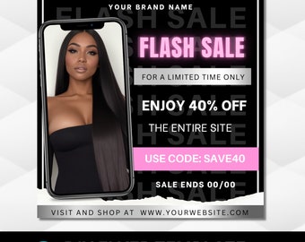 Flash Sale Flyer, Sale Flyer, Business Sale Flyer, DIY Sale Flyer, Boutique Flyer, Hair Nails Lashes Wigs Braids Makeup, Instagram Flyer