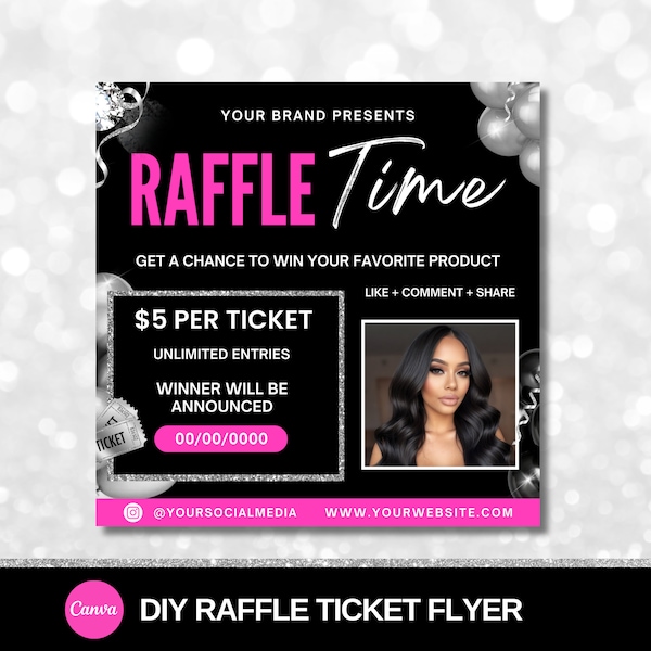 Raffle Flyer, Raffle Ticket Flyer, Giveaway Flyer, Contest Flyer, Business Raffle Ticket Flyer,  Canva Template