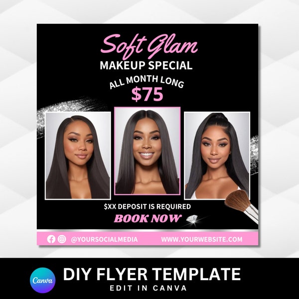 Makeup Flyer, Makeup Special Flyer, Makeup Booking Flyer, Makeup Deals Template, Beauty Flyer, Makeup Artist Flyer, Glam Makeup Flyer