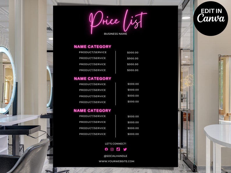 Price List Template Salon Price List Nail Salon Wax Etsy