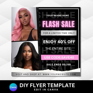 Flash Sale Flyer, Sale Flyer, Business Sale Flyer, DIY Sale Flyer, Boutique Flyer, Hair Nails Lashes Wigs Braids Makeup, New Arrivals Flyer