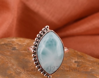 Handcrafted Natural Larimar Ring, Gemstone Ring, Blue Cocktail Ring, 925 Sterling Silver Jewelry, Engagement Gift, Ring For Bride