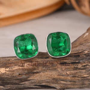 Rare Zambian Emerald Quartz Earrings, Gemstone Earrings, Green Stud Earrings, 925 Sterling Silver Jewelry, Wedding Gift, Earrings For Mother