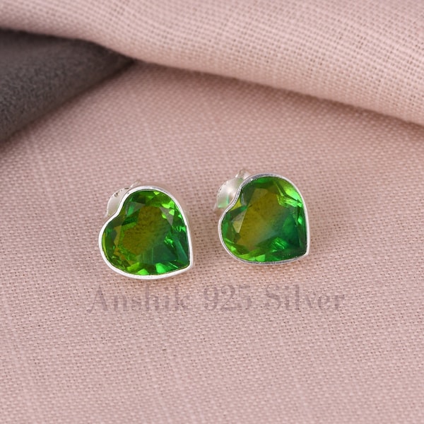 Rare Bio Chrome Diopside Earrings, Gemstone Earrings, Green Stud Earrings, 925 Sterling Silver Jewelry, Engagement Gift, Earrings For Mother
