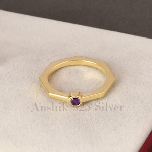 Handcrafted Natural Amethyst Ring, Gemstone Ring, Purple Statement Ring, 14k Yellow Gold Jewelry, Engagement Gift, Ring For Bride
