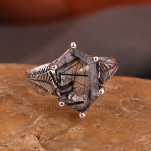 Exquisite Black Rutile Ring, Gemstone Ring, Black Band Ring, 925 Sterling Silver Jewelry, Wedding Anniversary Gift, Handmade Ring For Mom.