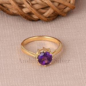 100% Genuine Amethyst Ring, Gemstone Ring, Purple Statement Ring, 14k Yellow Gold Jewelry, Wedding Gift, Ring For Her