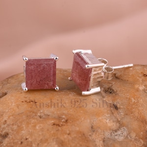 Exquisite Strawberry Quartz Earrings, Gemstone Earrings, Pink Stud Earrings, 925 Sterling Silver Jewelry, Engagement Gift, Earrings For Her